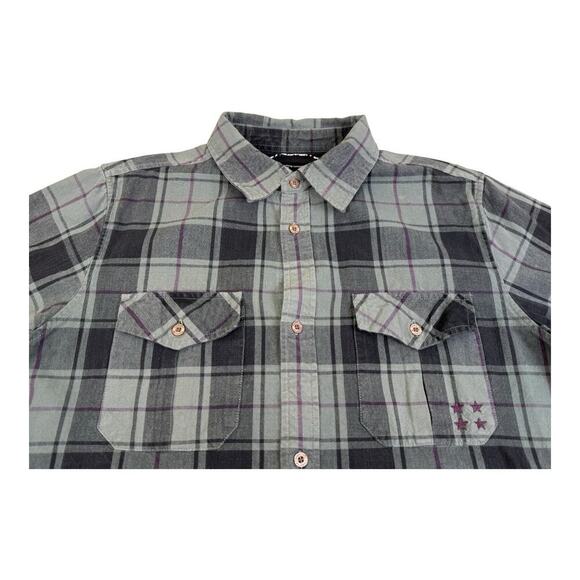 Fourstar Flannel Shirt Mens Medium Gray Purple Plaid Street Pirate Skate - Picture 13 of 16